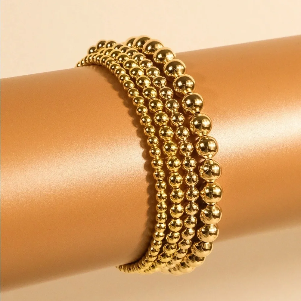 14K Yellow Gold-Filled 3 mm Elastic Bead 6 1/2" Bracelet - Picture 4 of 4